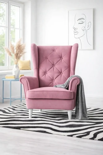 Fotel Uszak KARO w stylu glamour różowy.webp