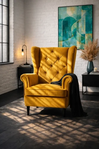 Fotel Uszak KARO w stylu glamour żółty.webp